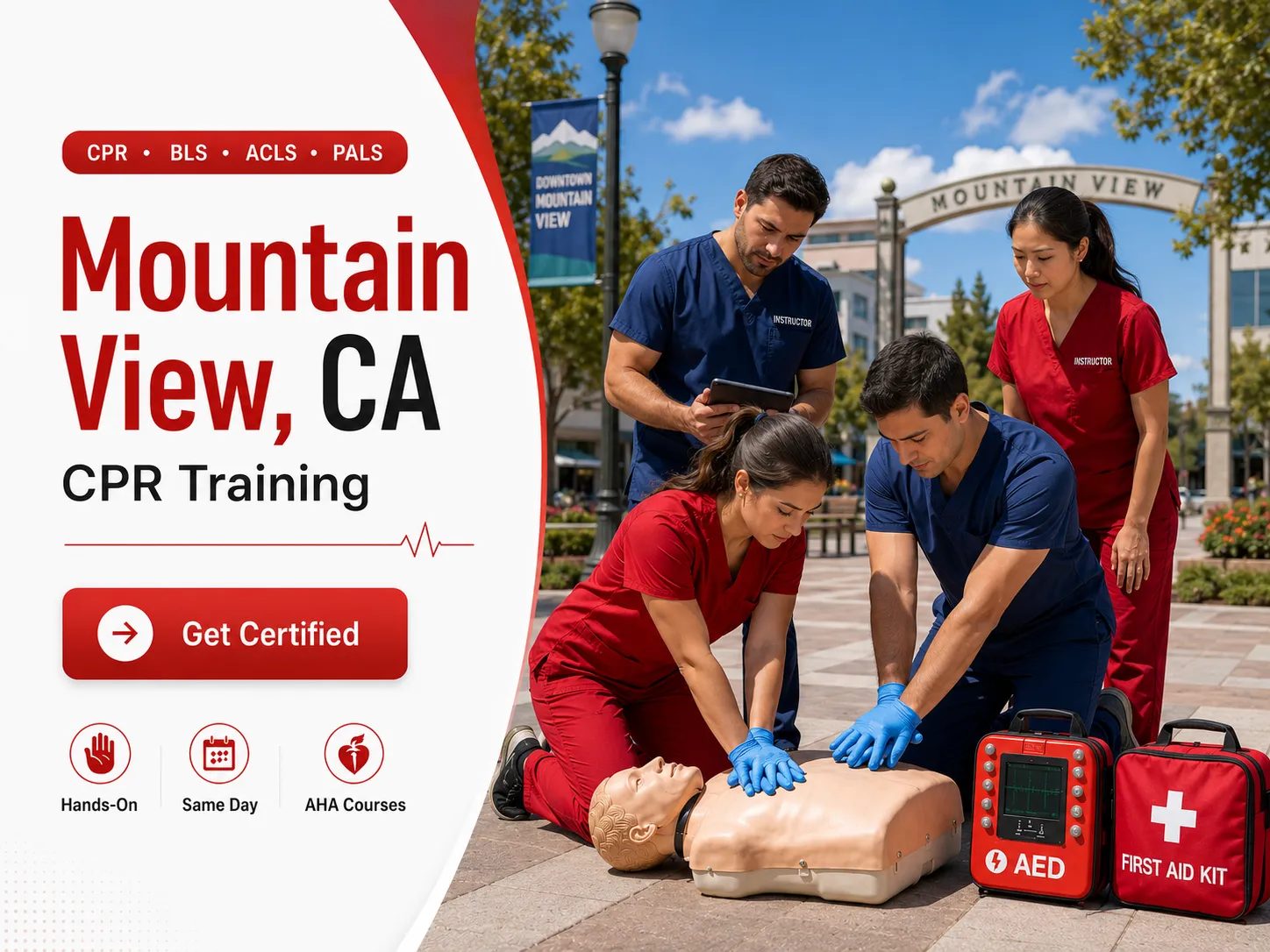 Hands-on AED and CPR training course in Mountain View, CA